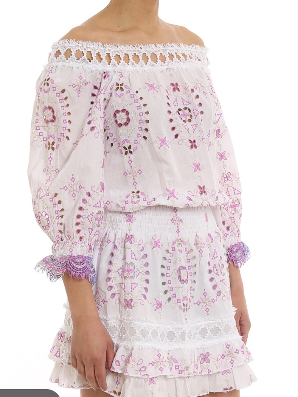 Temptation Positano Embroidered Off-Shoulder Smocked Waist Boston Dress Size S